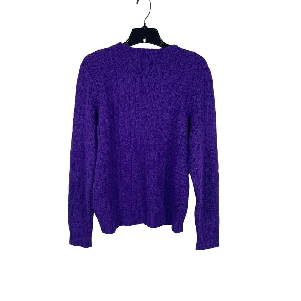 Ralph Lauren Rugby M Purple Cable Knit Sweater Wool Angora Cashmere Blend